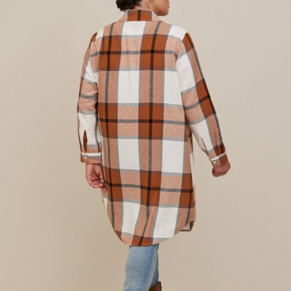 Torrid size 4 (26W) Plaid Brown Cotton Long Line Shacket - Picture 4 of 10